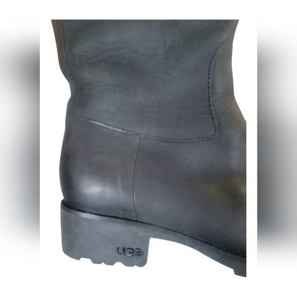 UGG Australia Broome II Black Tall Leather Shearling Winter Women's Boots 6.5 - Picture 5 of 12